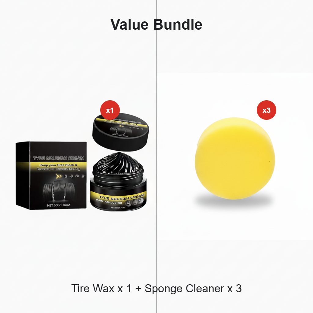 Tire wax – restores black gloss, blocks UV, repels dirt. Easy & quick
