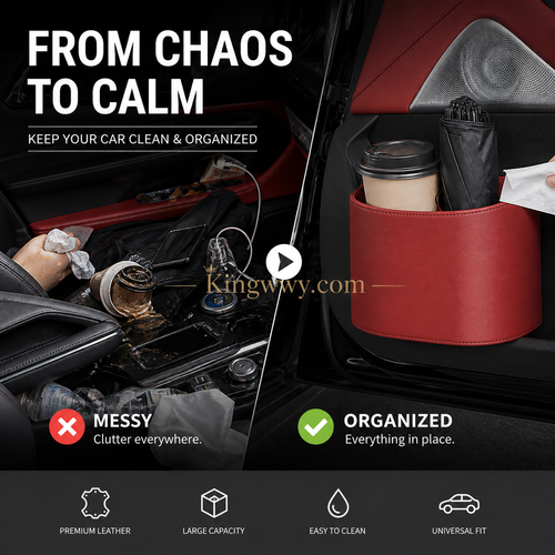 Leather Car Door Cup Holder – Wide‑mouth opening, easy reach for drinks & phone. Clip‑on secure fit. PU leather, tough & stylish