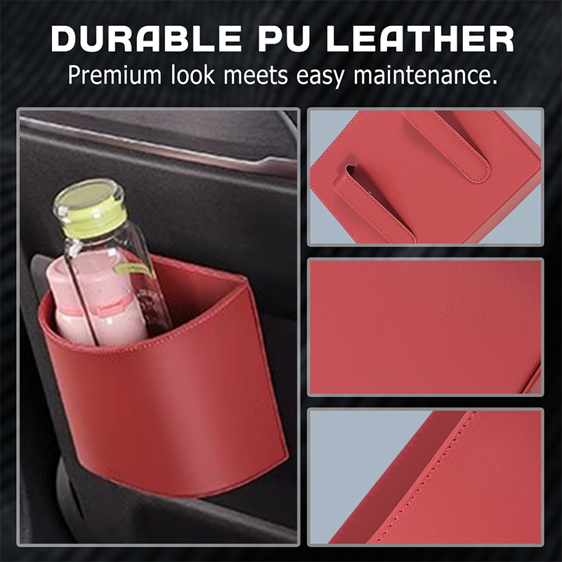 Leather Car Door Cup Holder – Wide‑mouth opening, easy reach for drinks & phone. Clip‑on secure fit. PU leather, tough & stylish