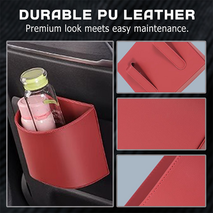 Leather Car Door Cup Holder – Wide‑mouth opening, easy reach for drinks & phone. Clip‑on secure fit. PU leather, tough & stylish