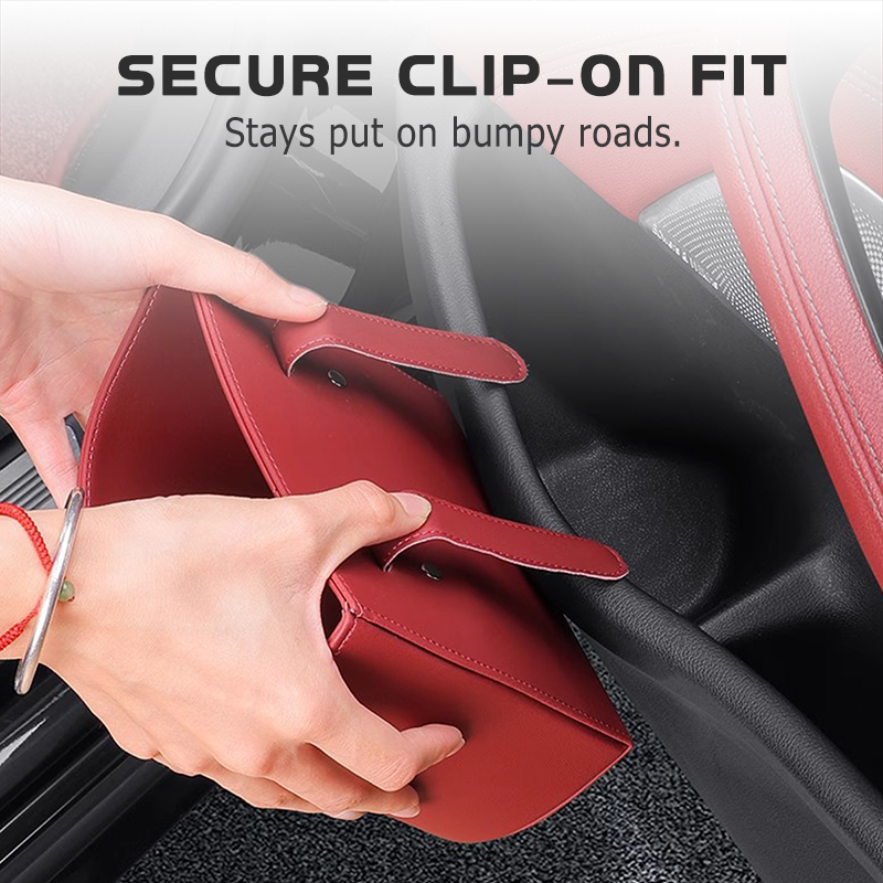 Leather Car Door Cup Holder – Wide‑mouth opening, easy reach for drinks & phone. Clip‑on secure fit. PU leather, tough & stylish