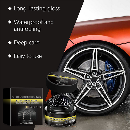 Tire wax – restores black gloss, blocks UV, repels dirt. Easy & quick
