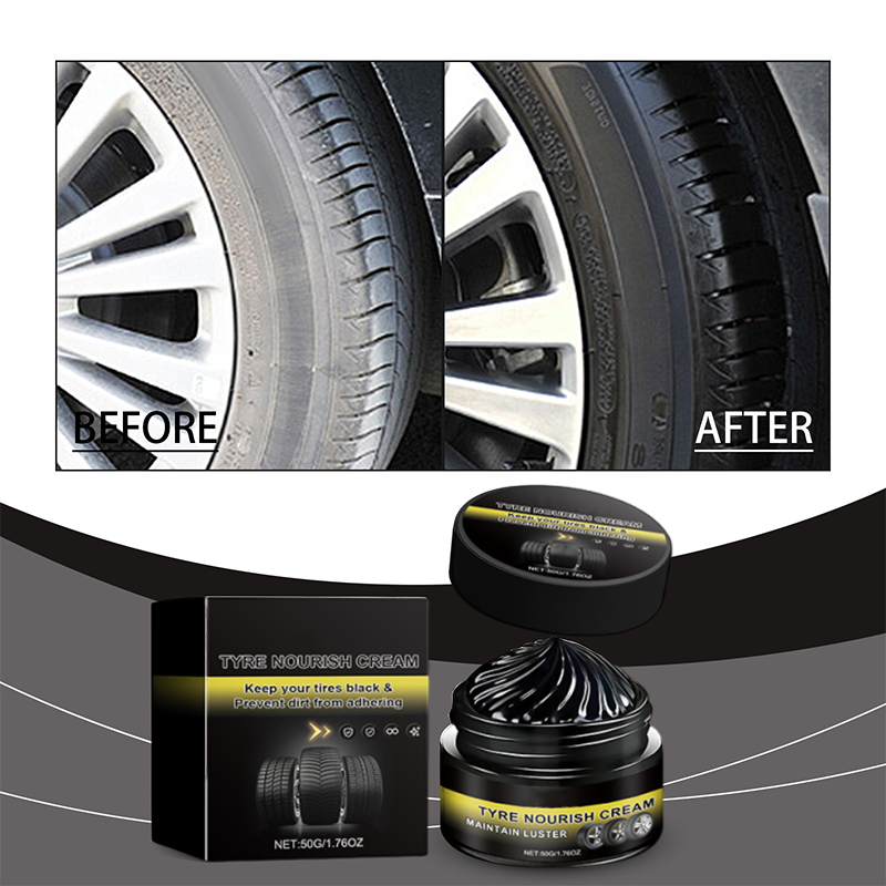 Tire wax – restores black gloss, blocks UV, repels dirt. Easy & quick