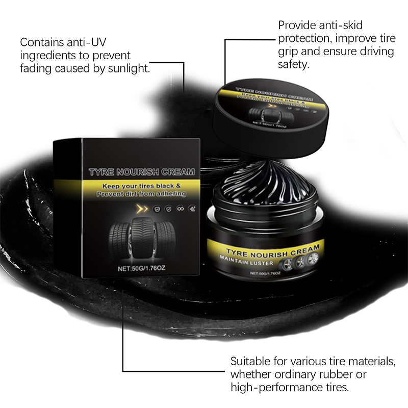 Tire wax – restores black gloss, blocks UV, repels dirt. Easy & quick