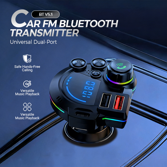 Universal Dual-Port Car FM Bluetooth Transmitter – Wireless Music, Hands-Free Calling & Dual USB Charger