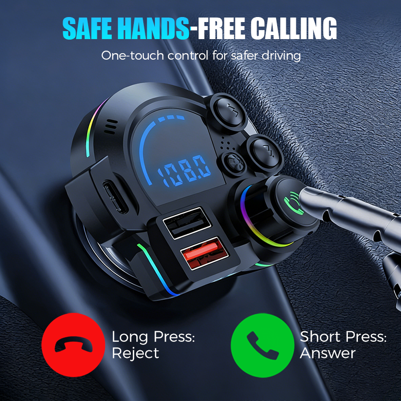 Universal Dual-Port Car FM Bluetooth Transmitter – Wireless Music, Hands-Free Calling & Dual USB Charger