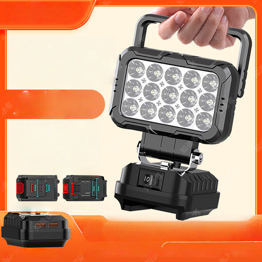 ⏳ 180° Rotatable LED Work Light – With Dual USB Power Bank Function – Rugged & Cordless – Universal Battery Compatibility – For Garage, Construction & Camping